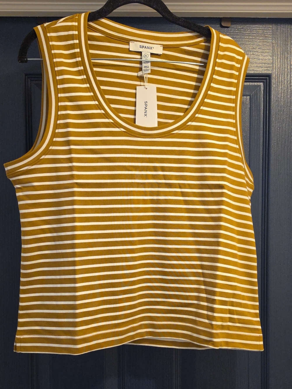 SPANX Mustard and White Striped Sleeveless Tank